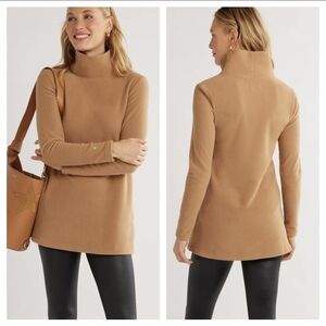Dudley Stephens Cobble Hill Turtleneck Camel Recycled Fleece Tunic with Pocket